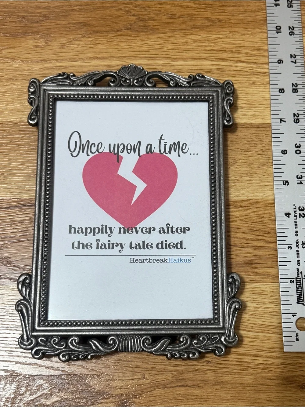 Vintage Pewter 5x7 Picture Frame with Pink Heart Anti-Fairy Tale Print